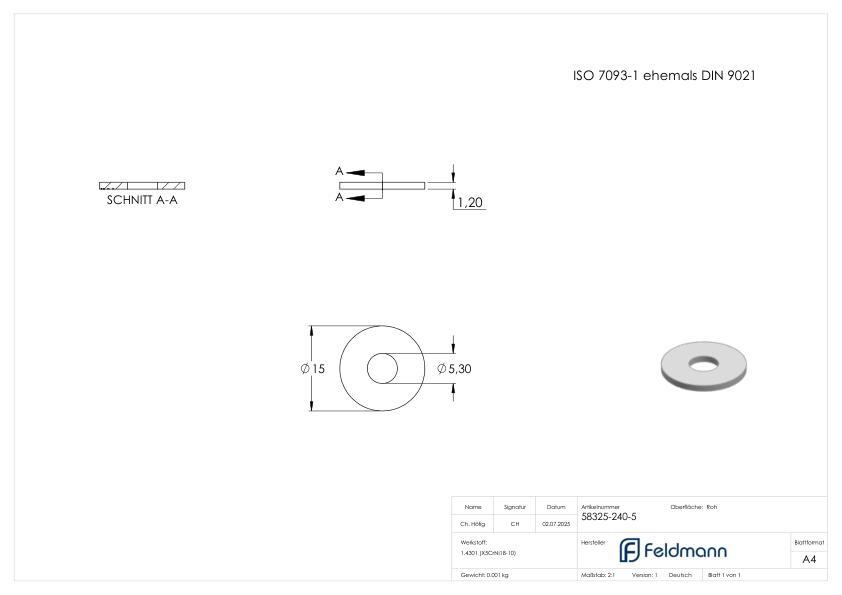 Beilagscheibe groß für M5 Schrauben, ISO 7093-1, V2A