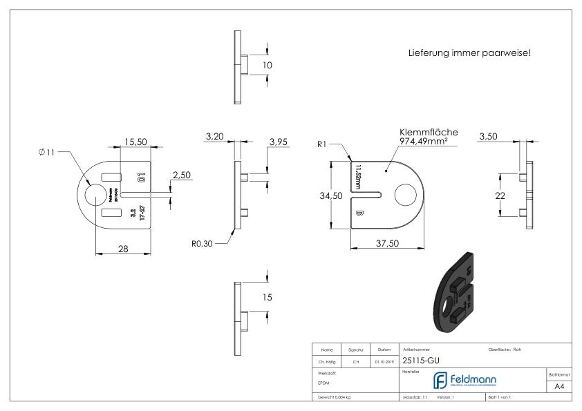 Gummi für Mod. 25, VSG-Glas 11,52mm