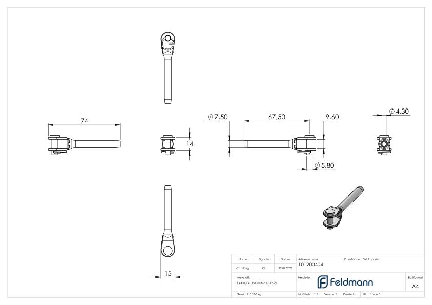 Gabelterminal zum Selbstverpressen für Seil Ø 4mm, V4A