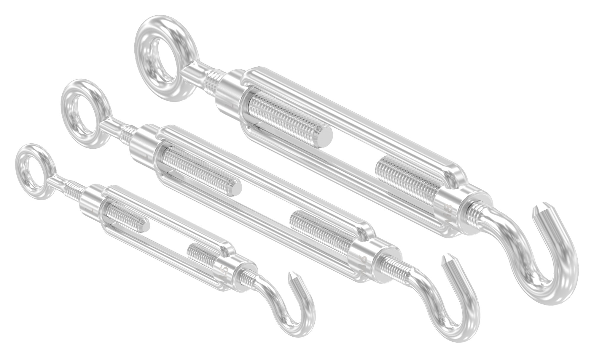 Spannschloss mit Öse / Haken, Rundeisen: 5mm, V4A