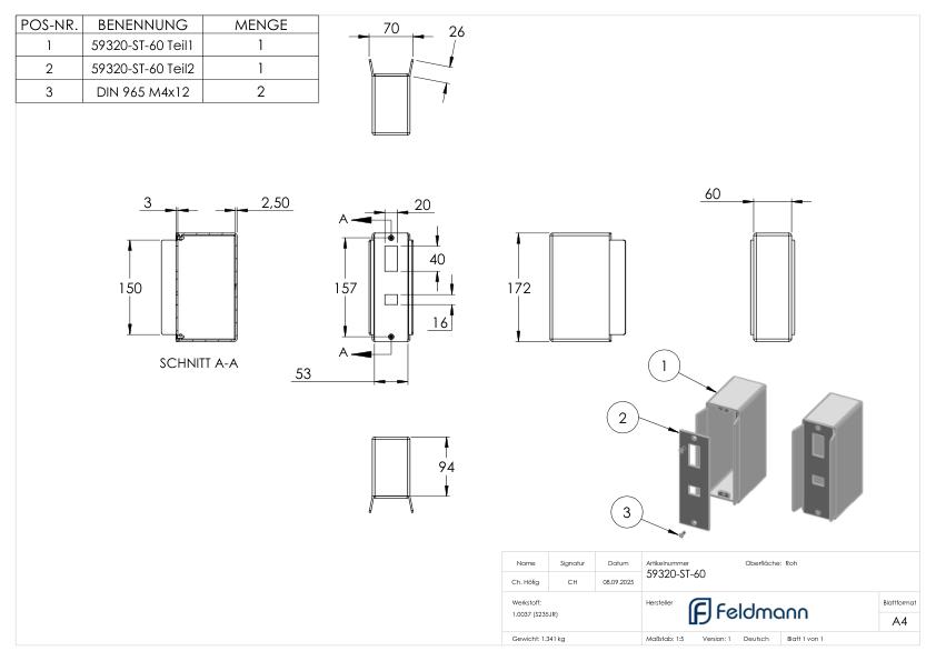 Gegenkasten für Schiebetore, Breite 60mm