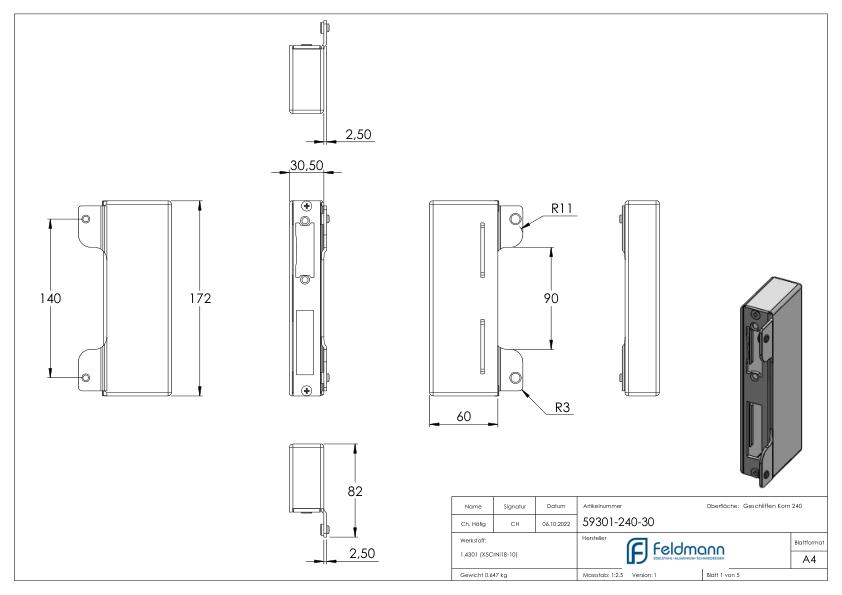 Edelstahlgegenkasten eckig, für Abstand 72mm, zum Anschweißen, 30mm, V2A