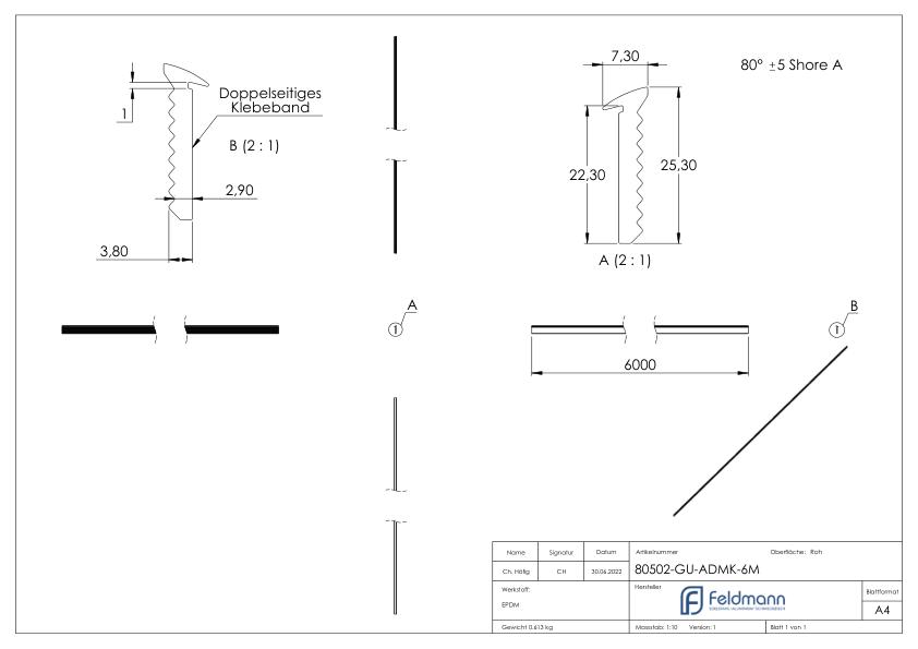 Abschlussdichtung, EPDM, 6000mm, schwarz