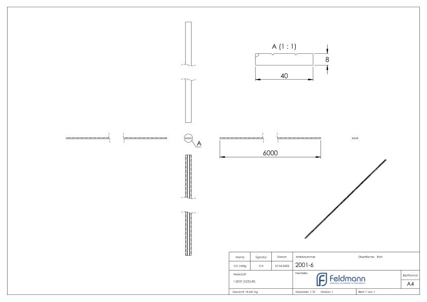Flacheisen S235JR, 40x8mm, L: 6000mm