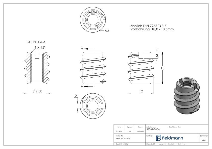 Rampa-Muffe M6x15, V2A