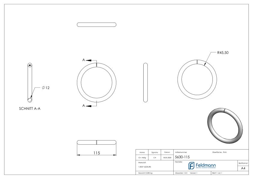 Ring 12mm, AußenØ 115mm