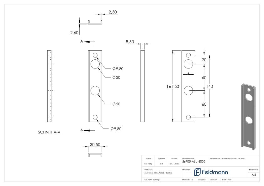 Adapter für Gittertorschlösser GTS2, für Rundrohre Ø 33 - 60mm, RAL 6005 moosgrün