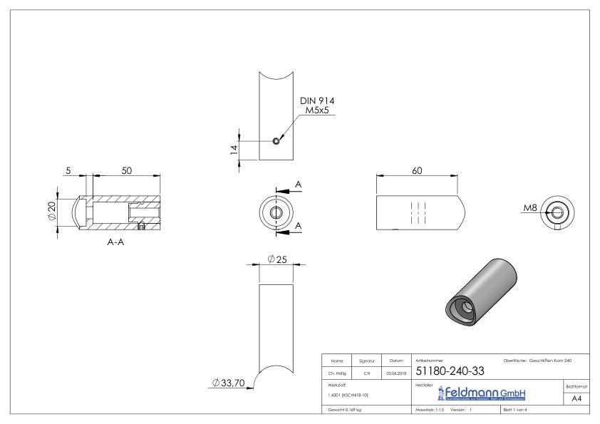 Rohrabstandshalter - für Rohranschluss 33,7mm, V2A