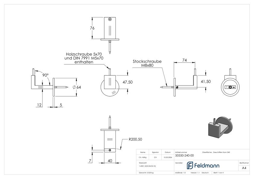 Sensa Design 1, flacher Anschluss, V2A