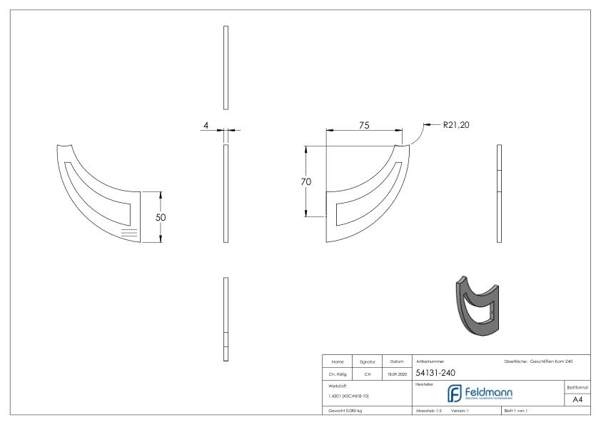 Handlaufschwert, 4mm stark, V2A