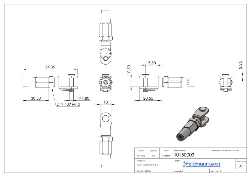 Gabelterminal zur Selbstmontage für Seil Ø 3mm, V4A