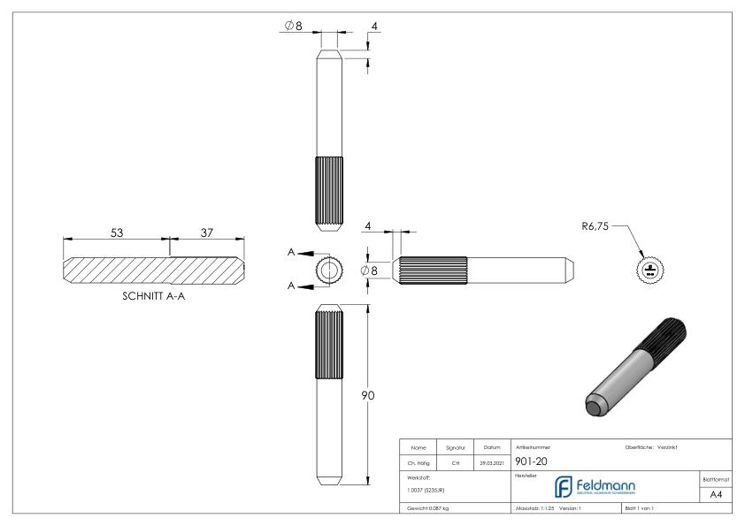 Verbindungsstift für Laufschiene mit Ø 20mm