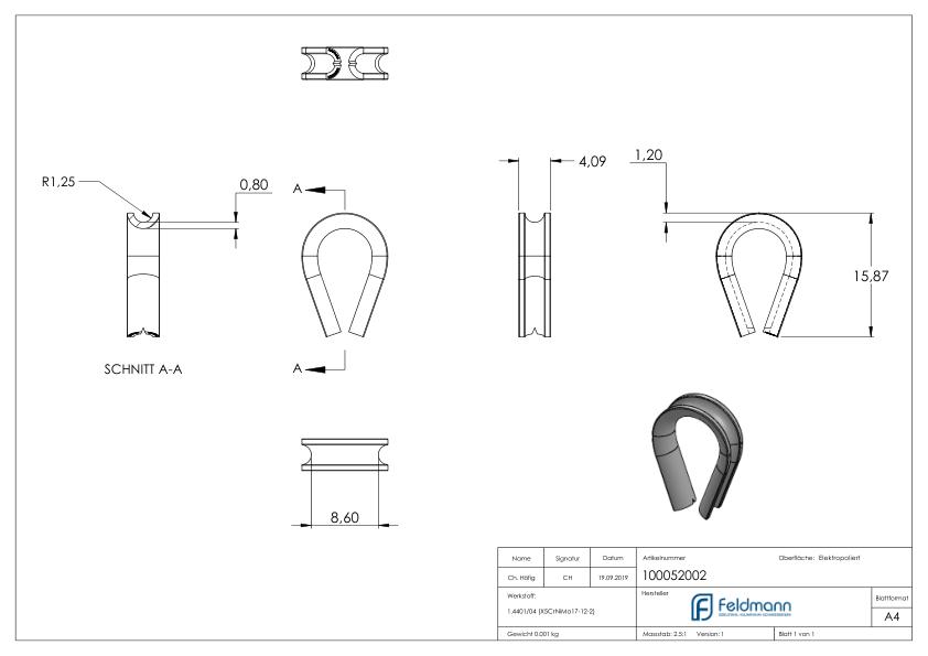 Kausche für Seil 2mm, V4A