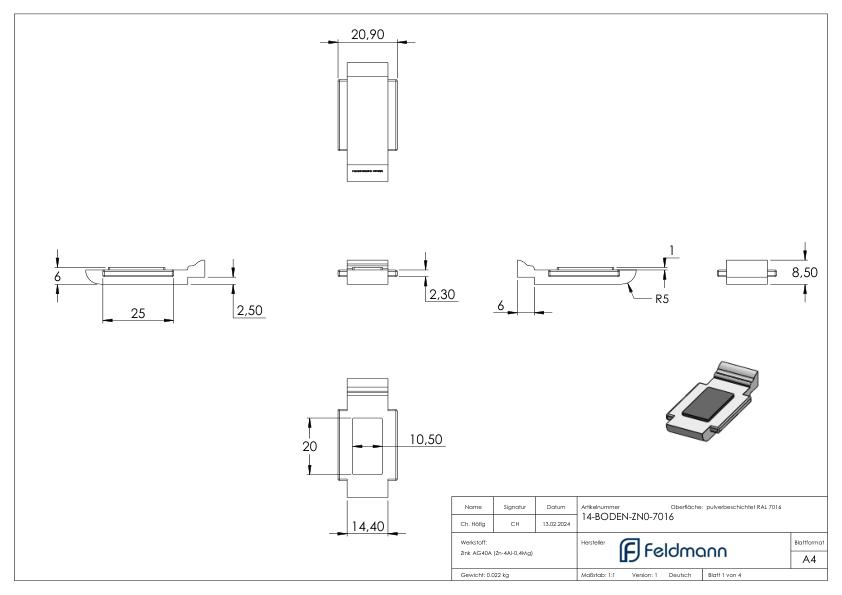 Sicherungsplatte für Mod. 14 , Zink roh pulverbeschichtet in RAL 7016 matt