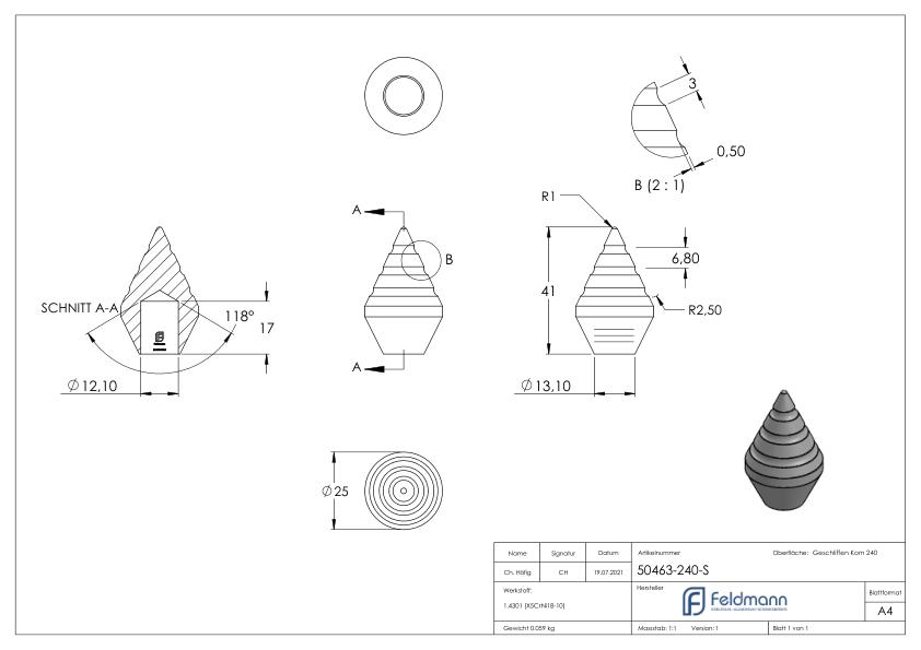 Zierspitze für 12mm Rundmaterial, V2A
