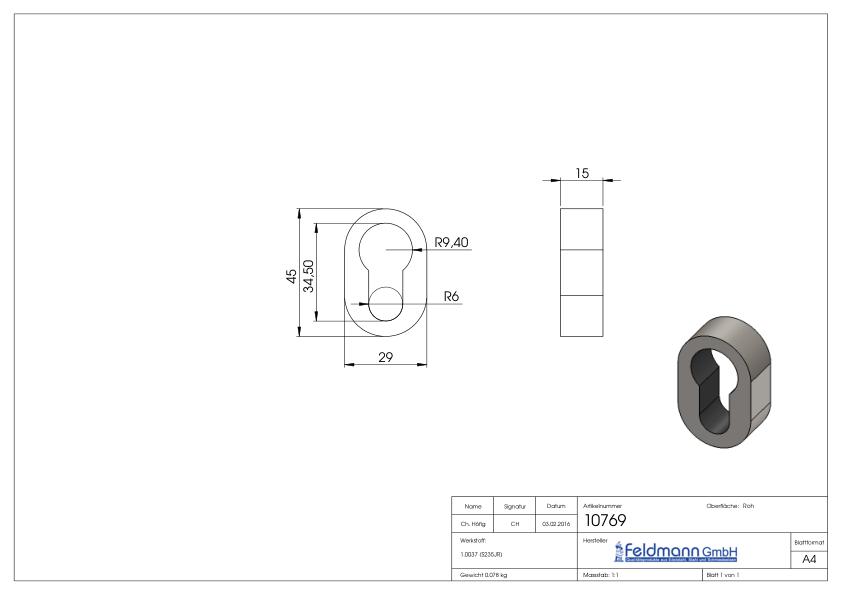 Sicherheitsrosette 29x45x15mm, zum Aufschweißen