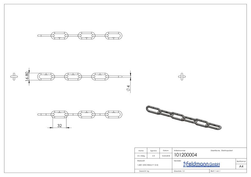 VA-Kette DIN 763, Ø 4mm