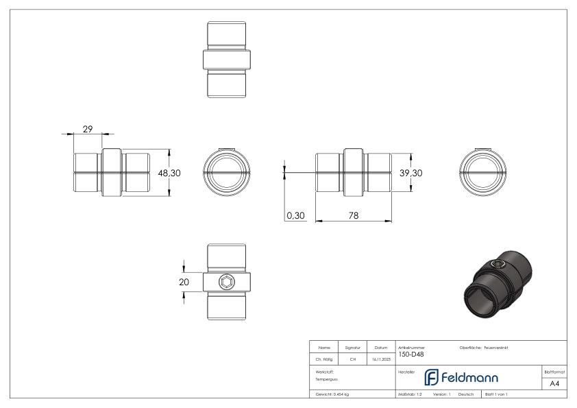 Verbinder, gerade, im Rohr, für Rohr Ø 48,3mm