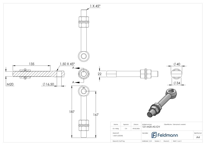 Augenschraube von Torband 121-M20, galvanisch verzinkt