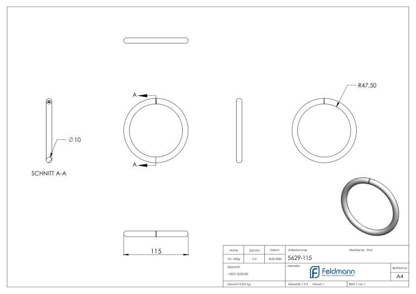 Ring 10mm, AußenØ 115mm