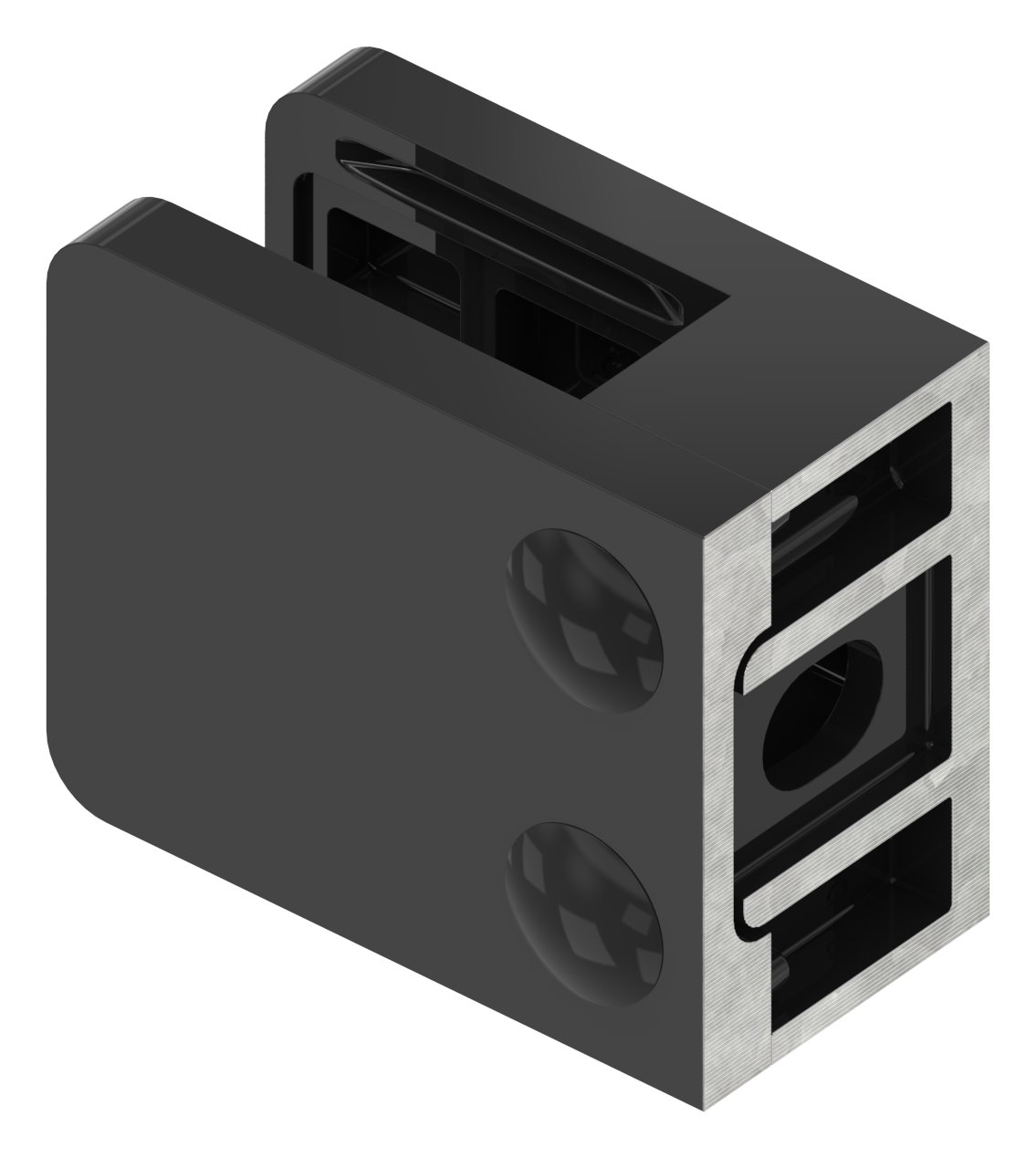 Glasklemme Mod. 36, Anschluss: gerade, in Zink roh pulverbeschichtet RAL 9005 matt