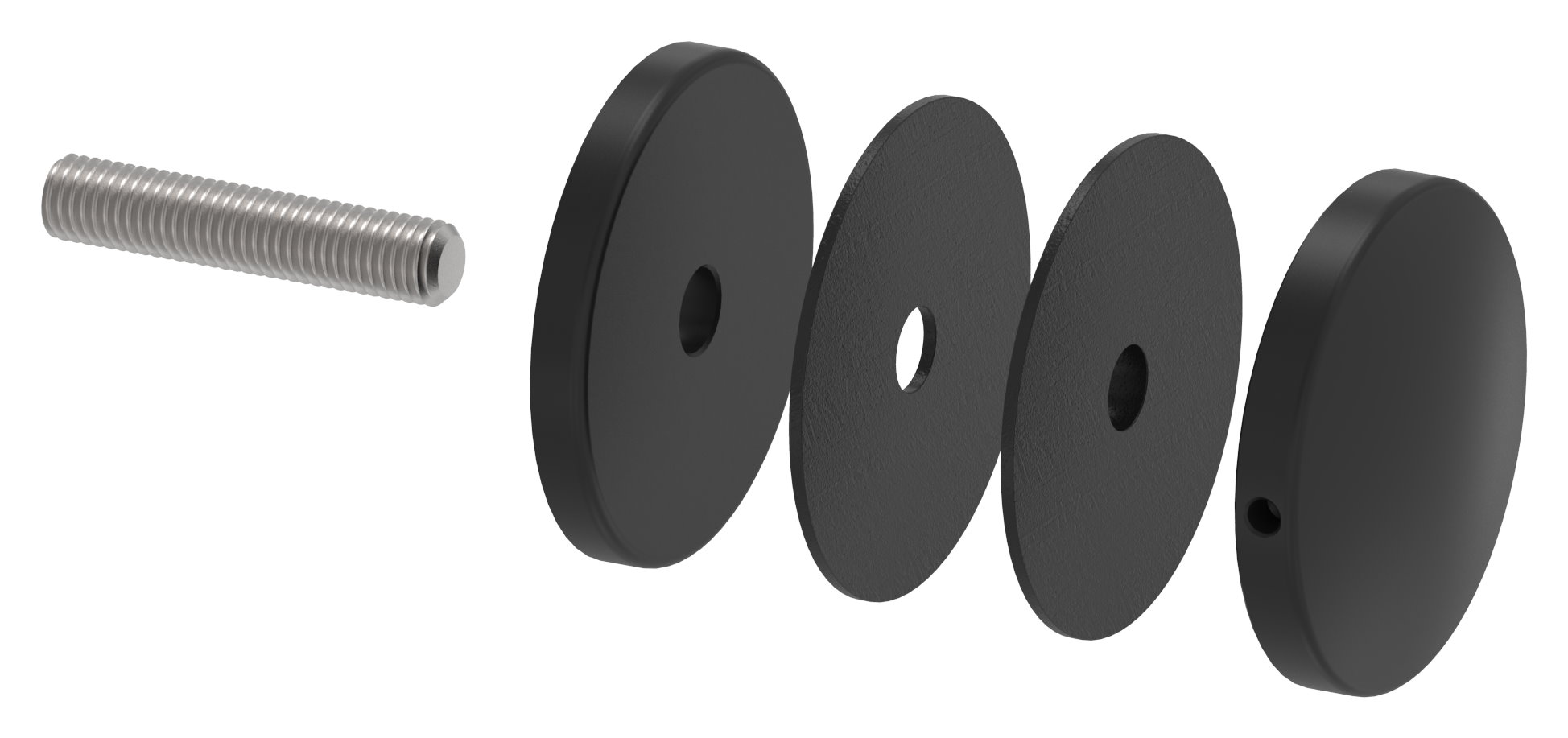 Glaspunkthalter 72mm, Anschluss: flach, V2A, pulverbeschichtet in RAL 9005 schwarz matt