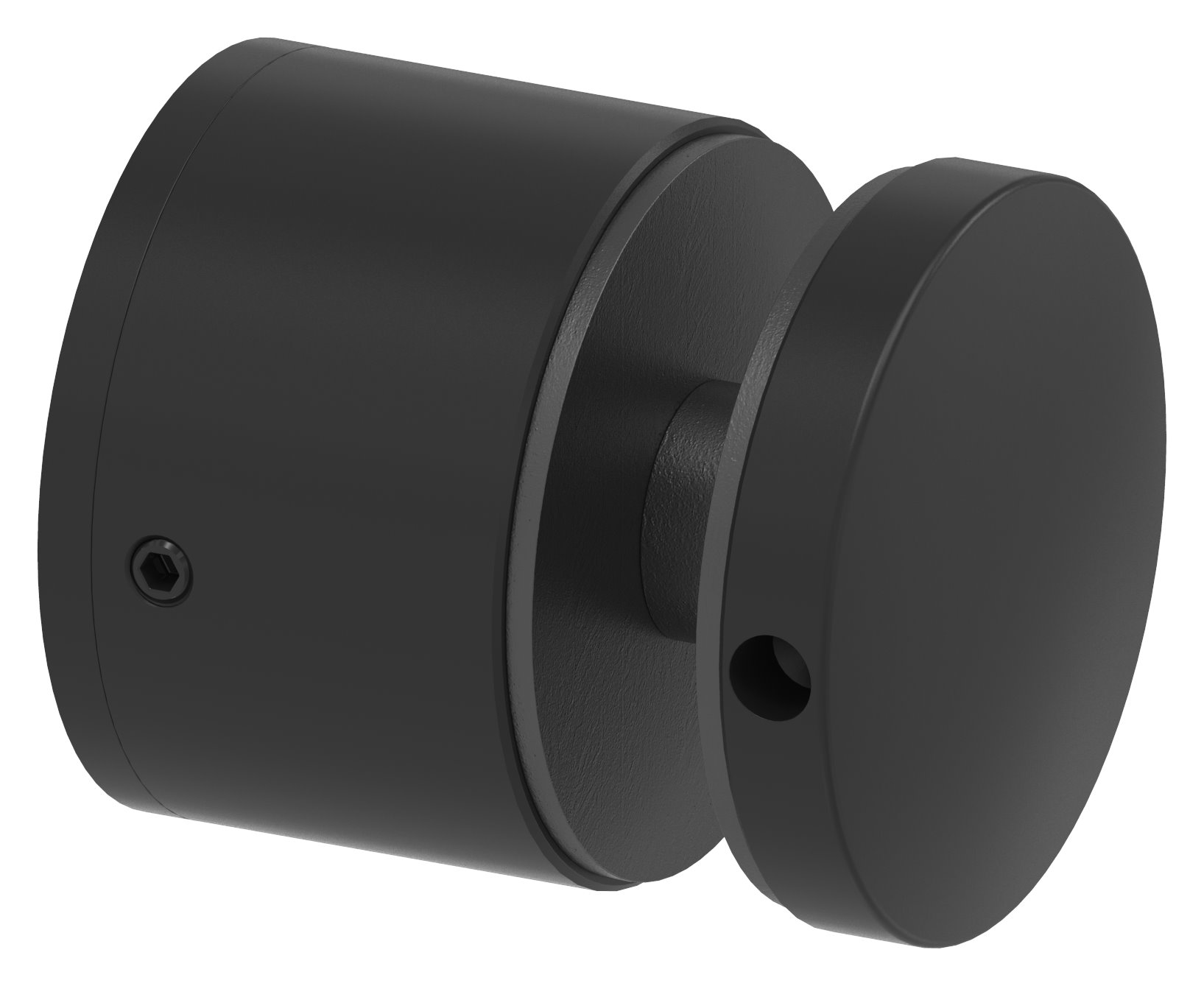 Glaspunkthalter 52mm, flach, verstellbar, V2A, pulverbeschichtet in RAL 9005 schwarz matt