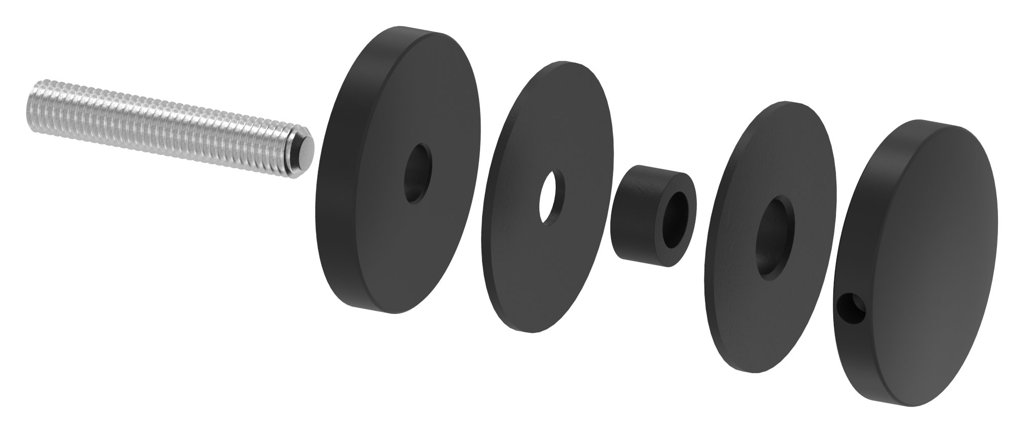 Glaspunkthalter 52mm, Anschluss: flach, V2A, pulverbeschichtet RAL 9005 schwarz matt