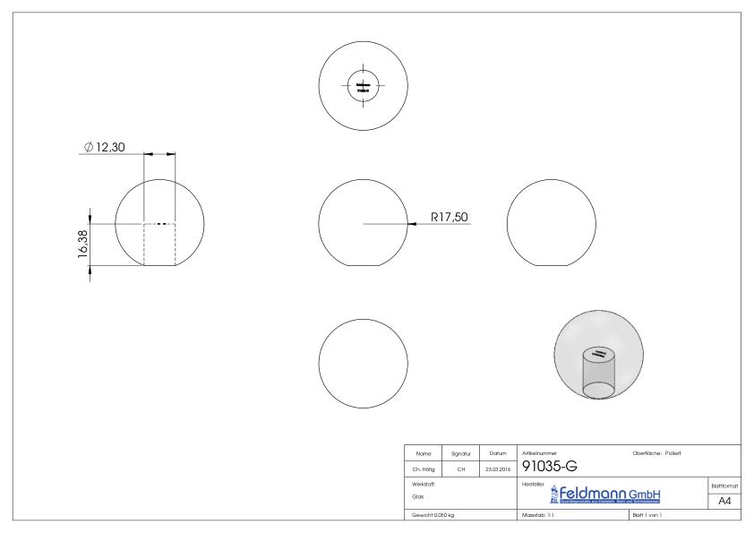 Glaskugel grün Ø 35mm mit Sackloch 12,3mm