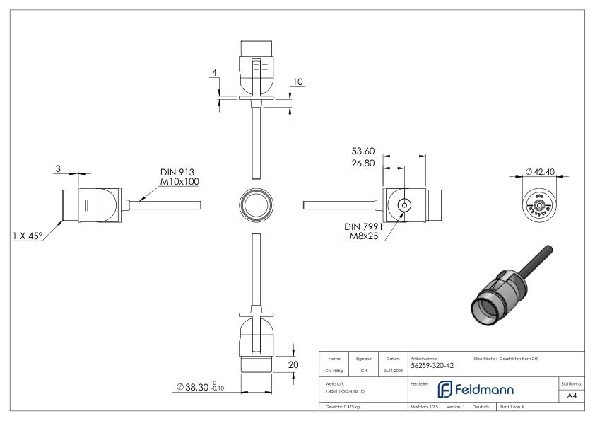 Wandhalter mit Gelenk zum Einbetonieren für Rohr 42,4x2,0mm, V2A