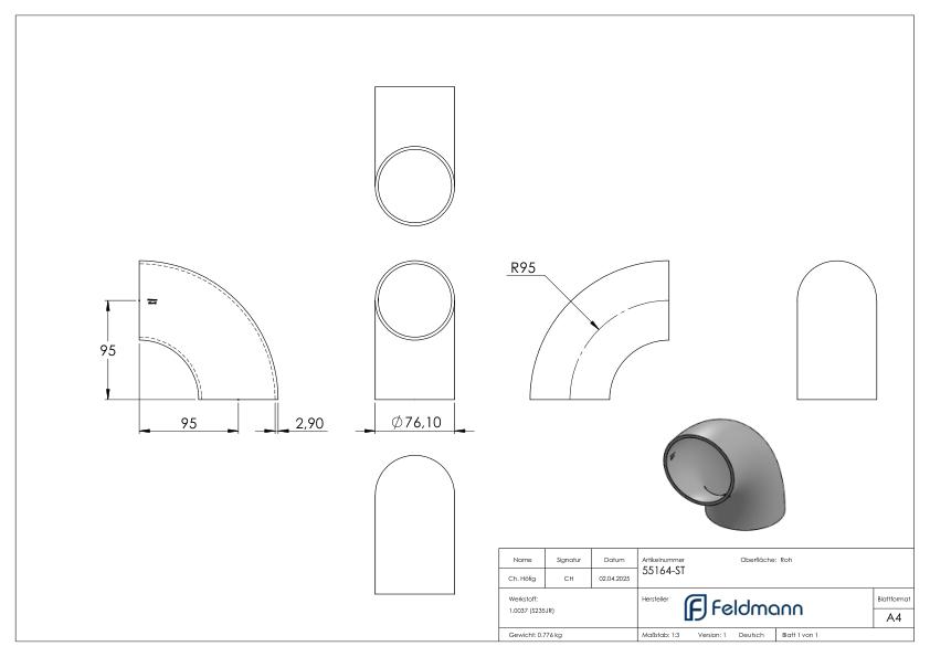Schweißbogen 90°, 76,1x2,9mm