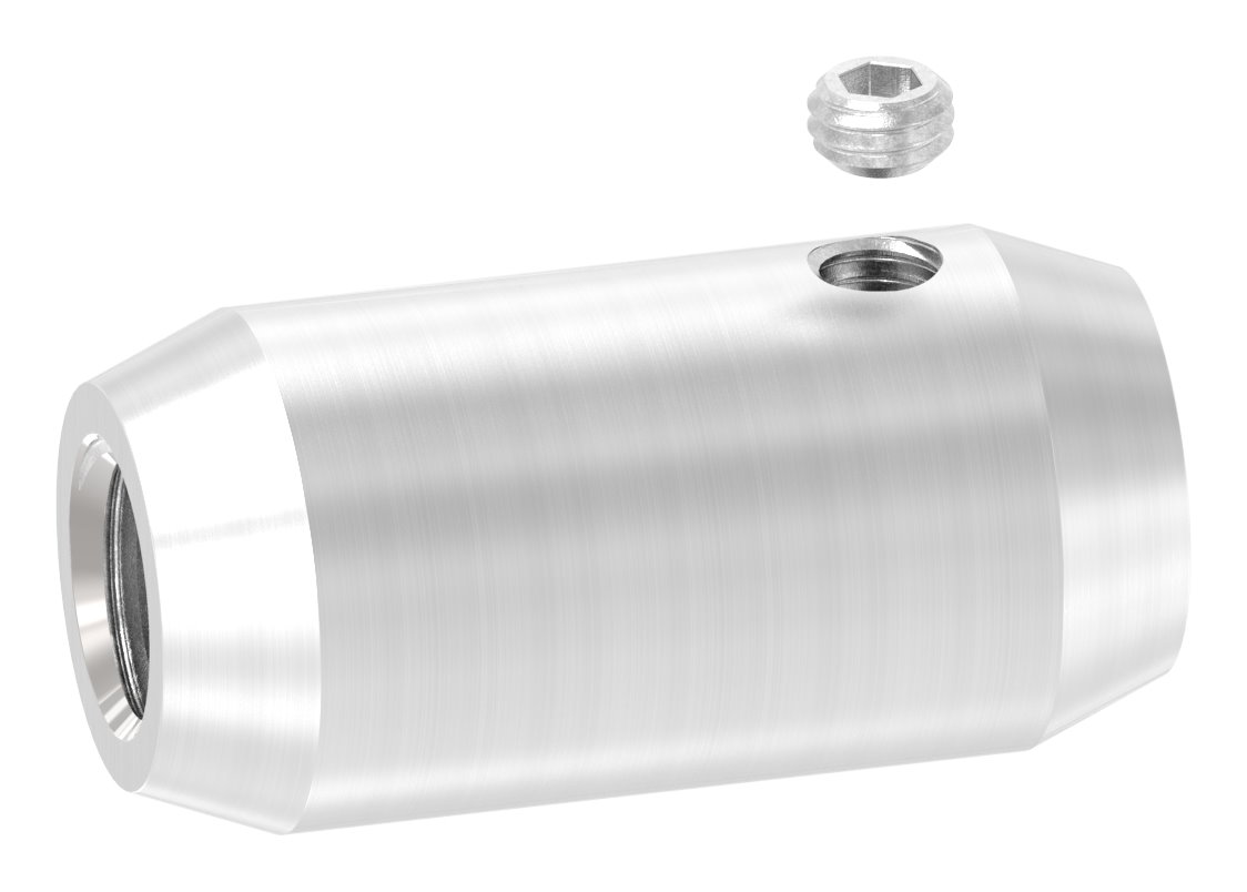 Stabverbinder Ø18mm mit Gewinde M10 und Bohrung 12mm, V2A Stabverbinder Ø18mm mit Gewinde M10 und Bohrung 12mm, V2A