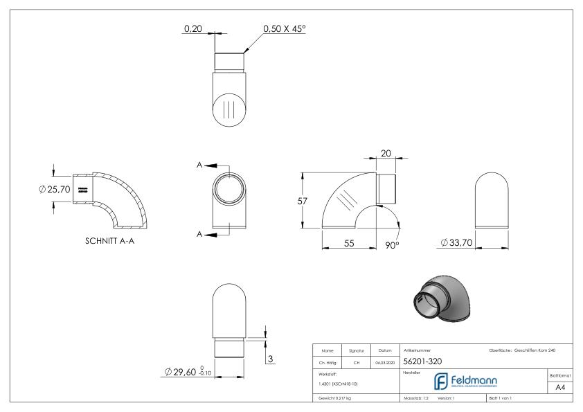 Endbogen 90° Flach Für Rohr 33 7x2 0mm V2a 56201 320