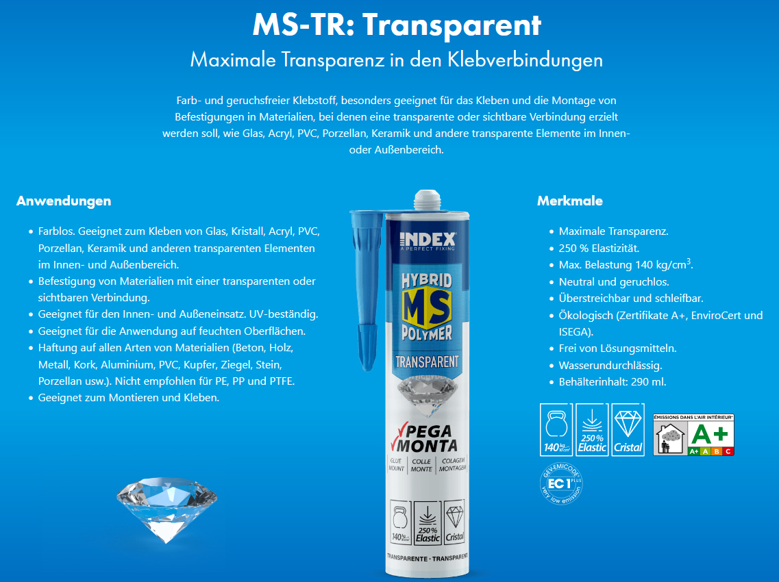 Hybridkleber 290ml, transparent, Haftkraft 140kg/10cm²