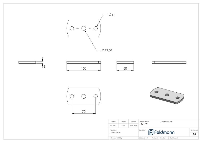 Ankerplatte 100x50x6mm