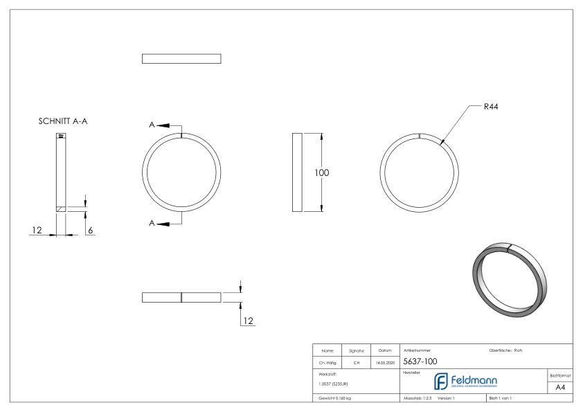 Ring 12x6mm, AußenØ 100mm