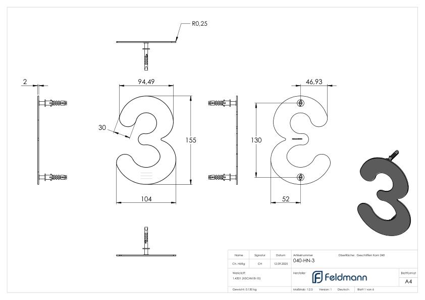 Hausnummer 3 - "klein", V2A