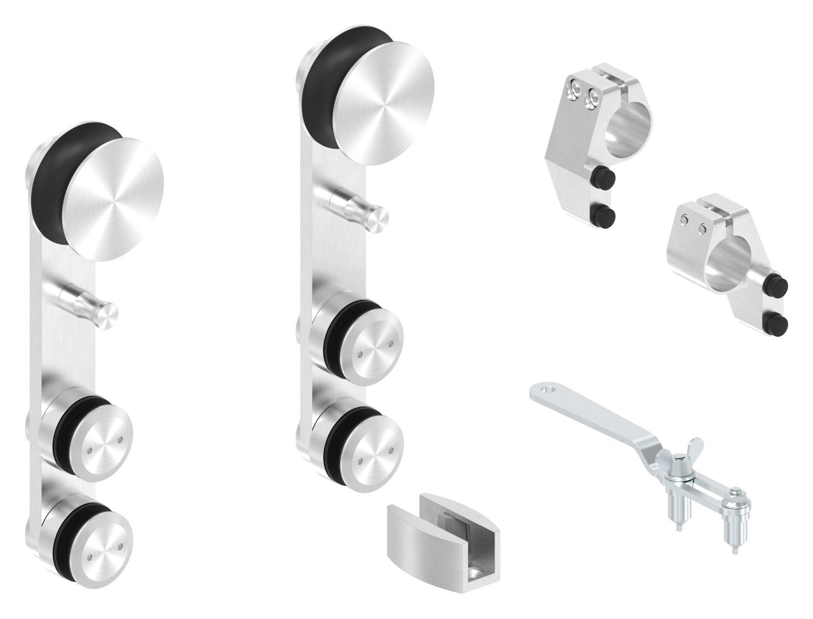 Set mit Einzelrollwägen für Glasschiebetüren, V2A
