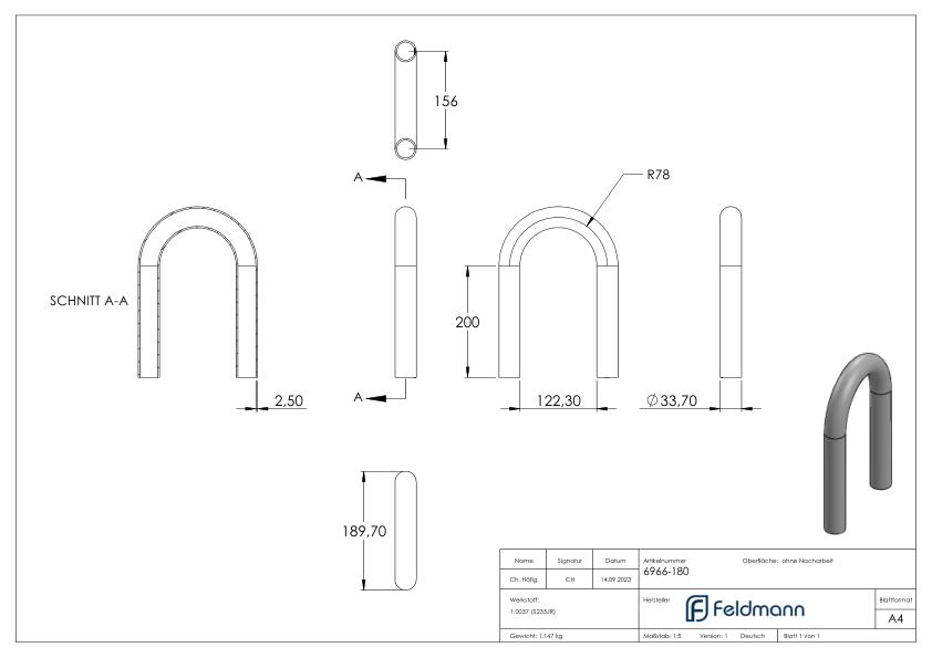 Stahl-Rohr-Bogen 180°, 33,7x2,5mm