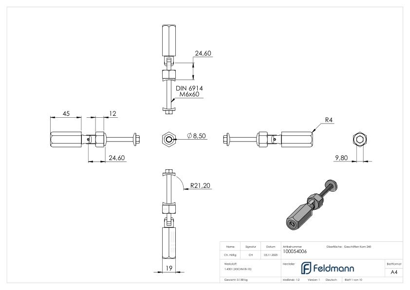 Gewindeterminal zur Selbstmontage, Seil 6mm, V2A Gewindeterminal zur Selbstmontage, Seil 6mm, V2A