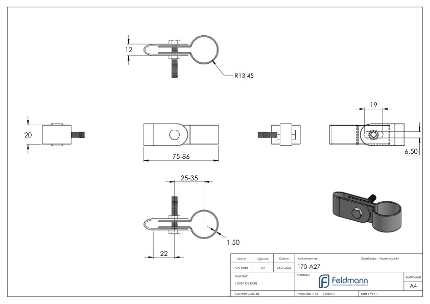 Halter einseitig, für Rohr Ø 26,9mm