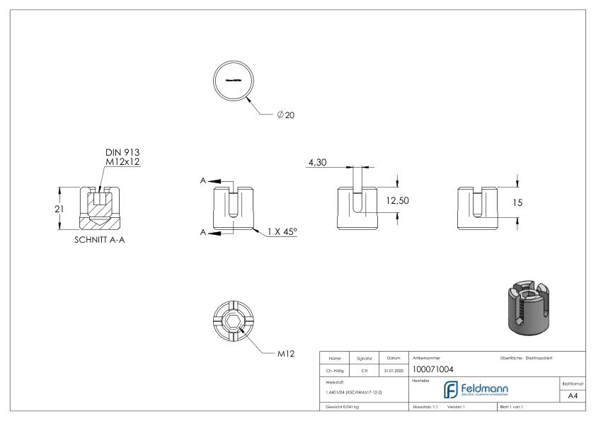 Kreuzklemme für Seil Ø 4mm, V4A