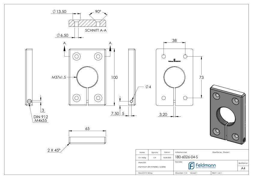 Montageplatte eckig 65x100mm Montageplatte eckig 65x100mm