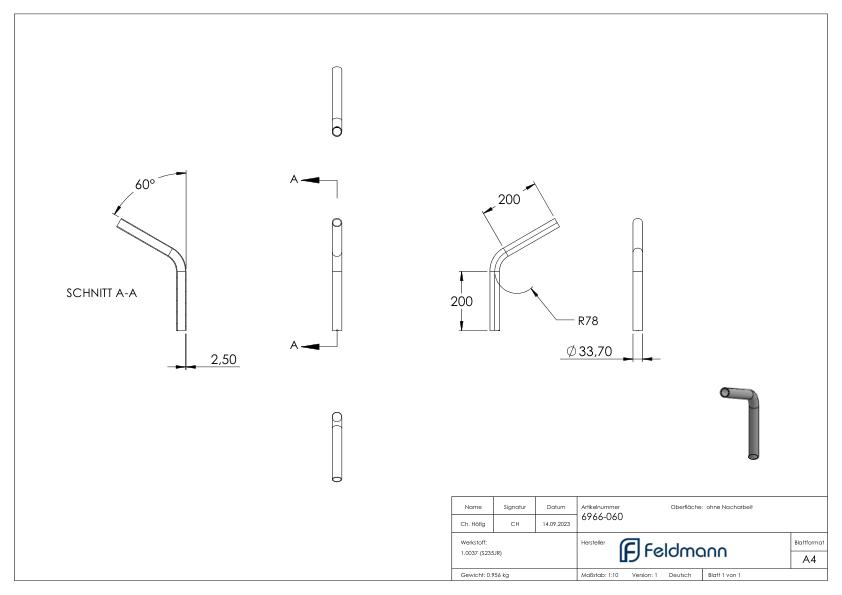 Stahl-Rohr-Bogen 60°, 33,7x2,5mm