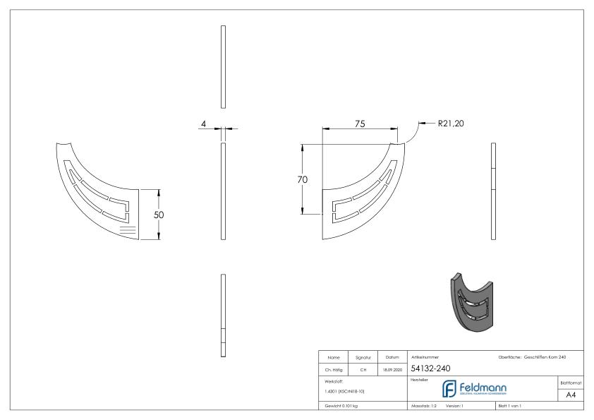 Handlaufschwert, 4mm stark, V2A
