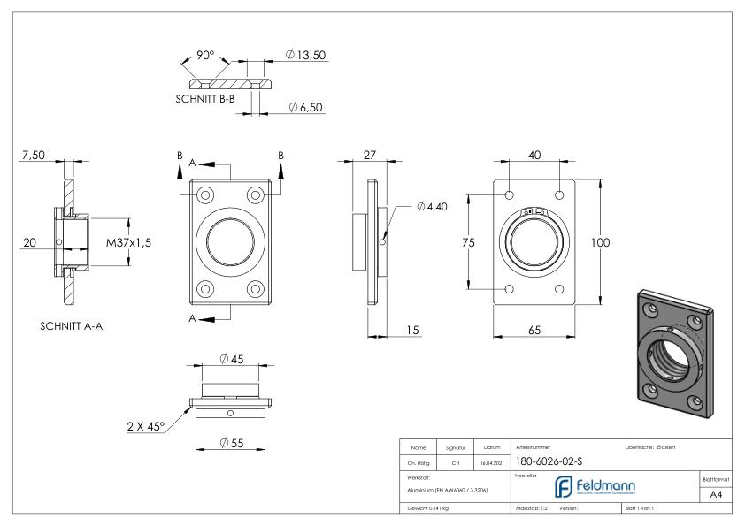 Montageplatte eckig 65x100mm Montageplatte eckig 65x100mm