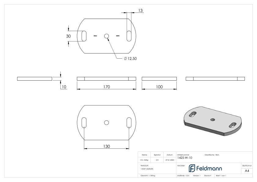 Ankerplatte 170x100x10mm