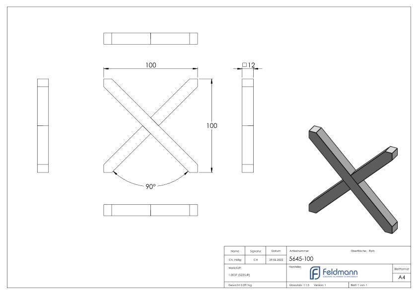 Kreuz 12x12mm, 100x100mm