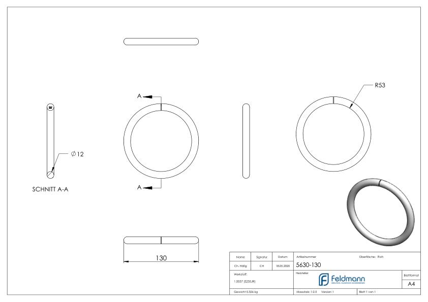 Ring 12mm, AußenØ 130mm