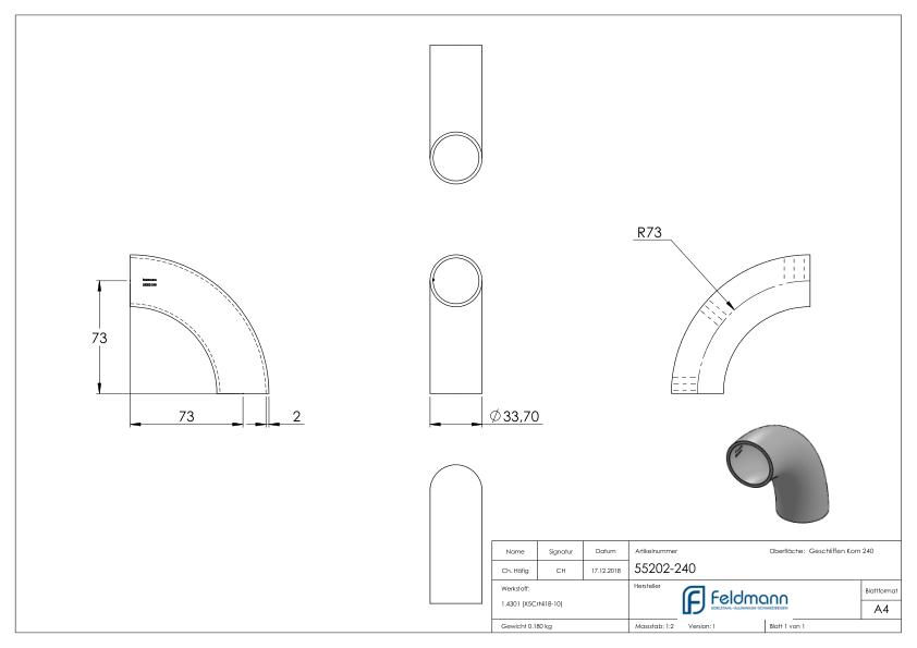Schweißbogen 90°, 33,7x2,0mm, V2A